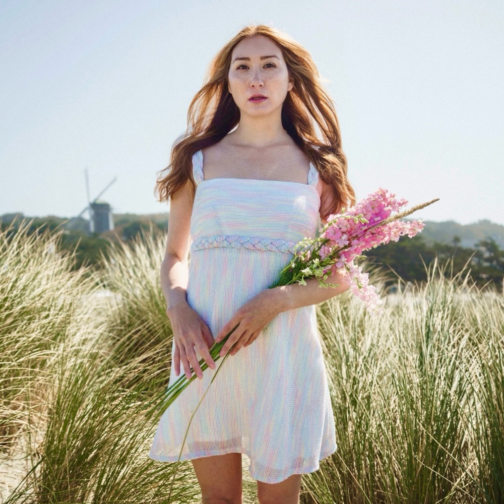 Alyssa Nicole Metallic Pastel Rainbow Mini Dress